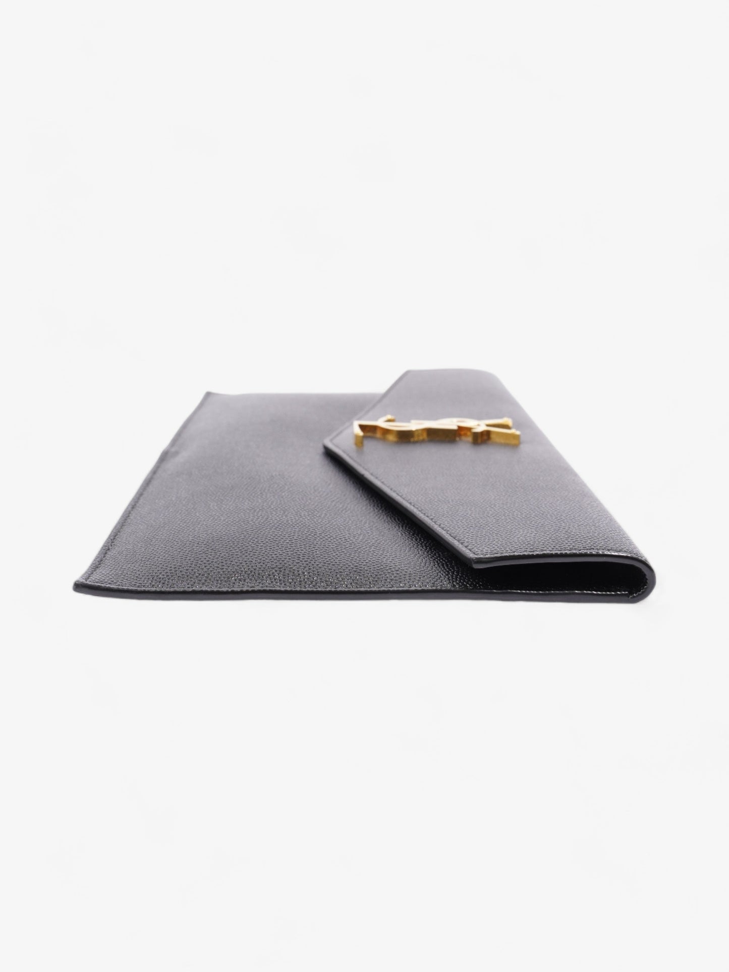 YSL Saint Laurent Uptown Pouch Calfskin Clutch Bag Leather Black Black Calfskin Leather