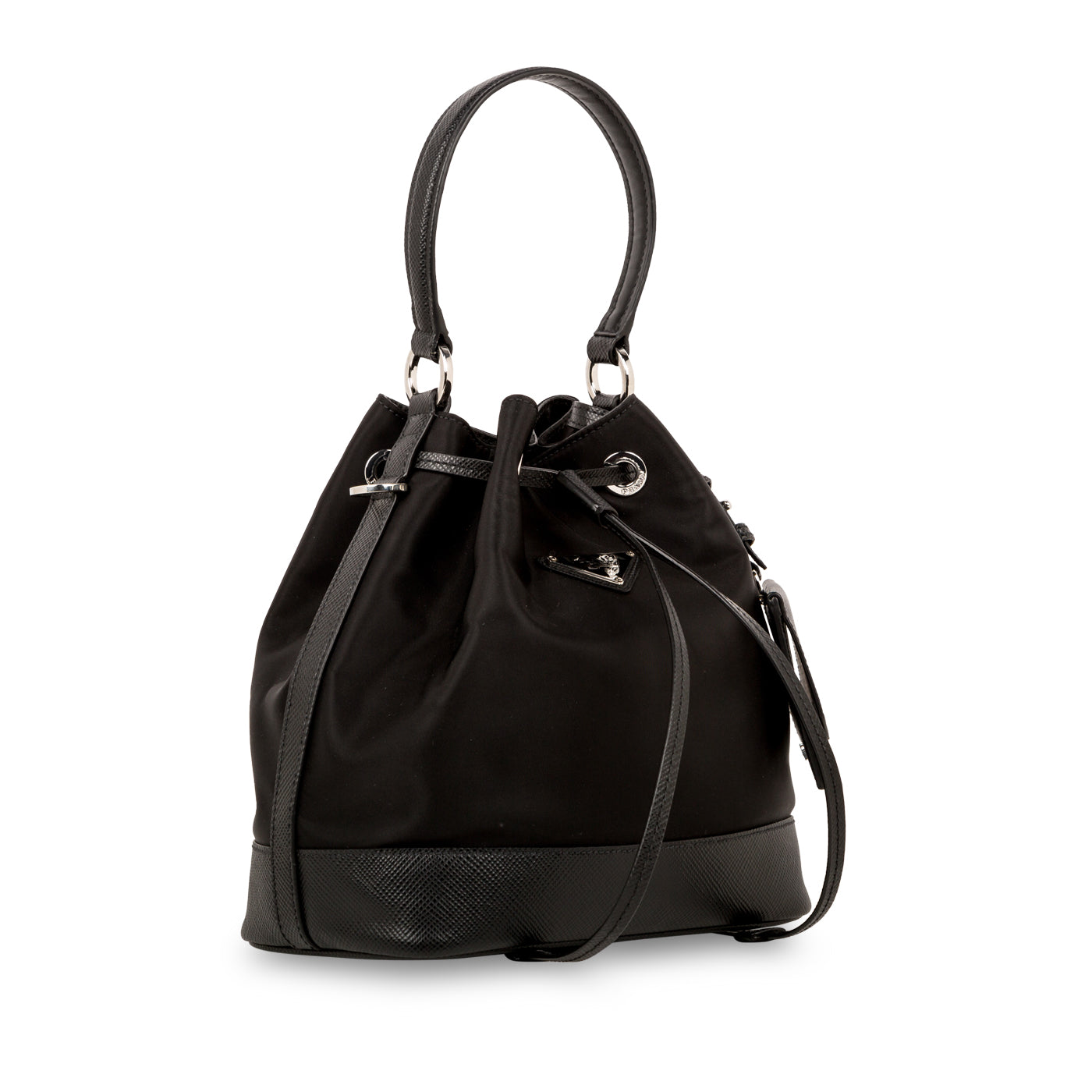 Prada Prada Nylon Saffiano Leather Bucket Bag