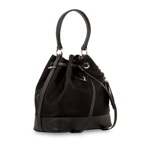 Prada Prada Nylon Saffiano Leather Bucket Bag