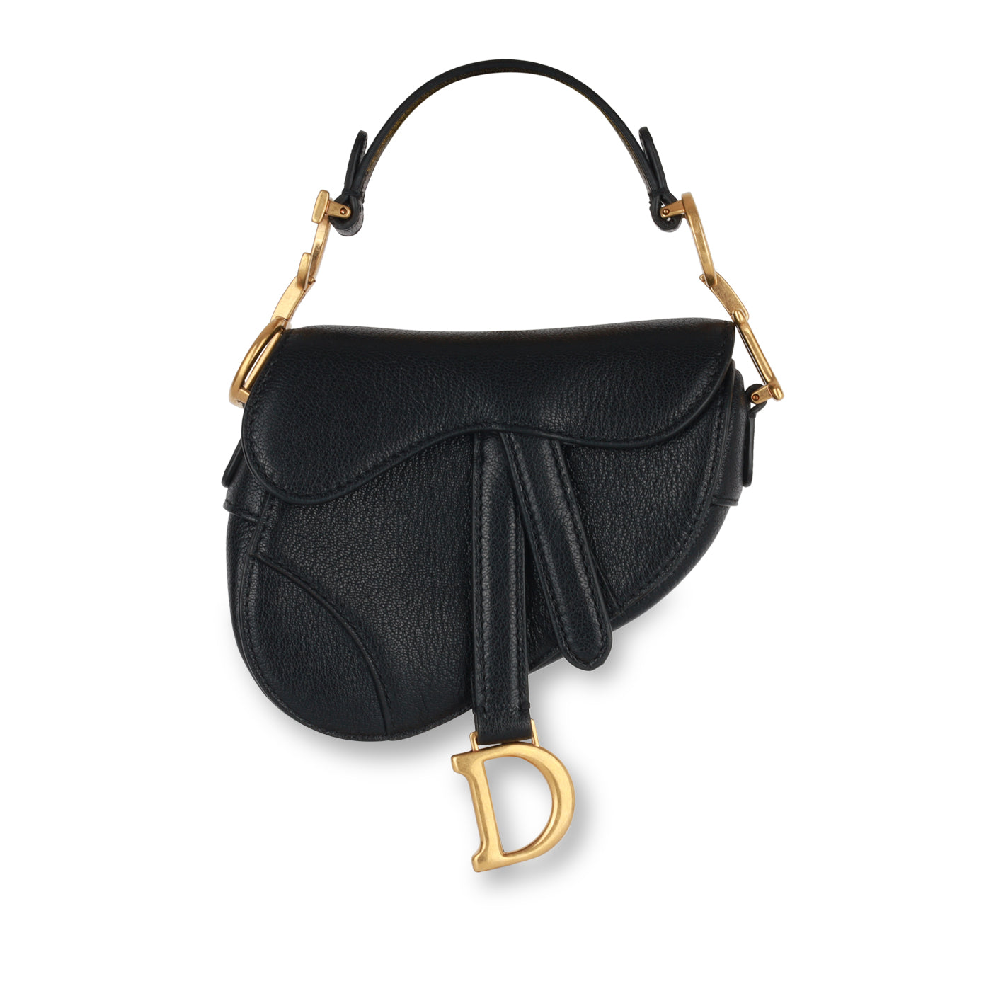 Dior Christian Saddle Bag Micro Shoulder Bag Black Goatskin Ghw