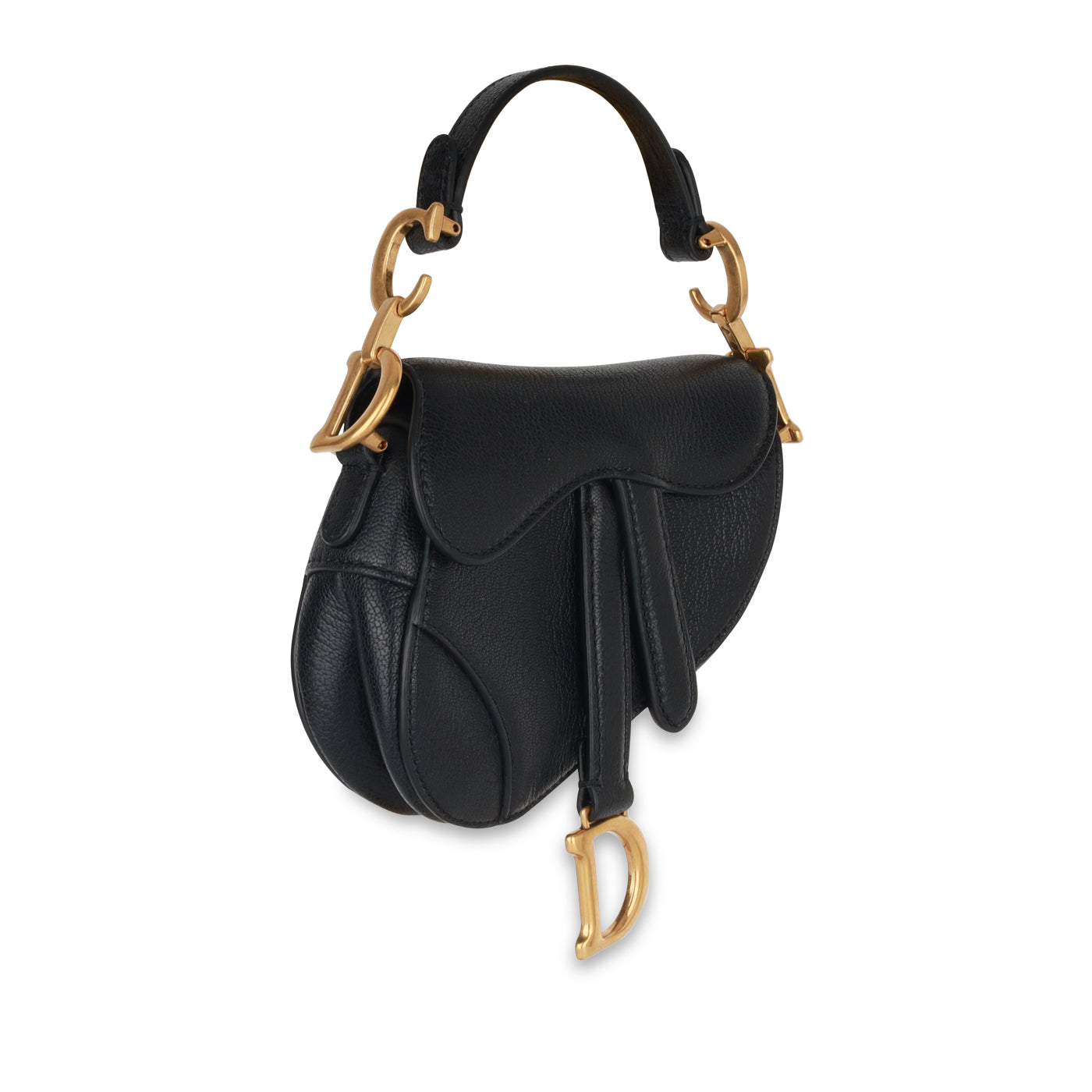 Dior Christian Saddle Bag Micro Shoulder Bag Black Goatskin Ghw