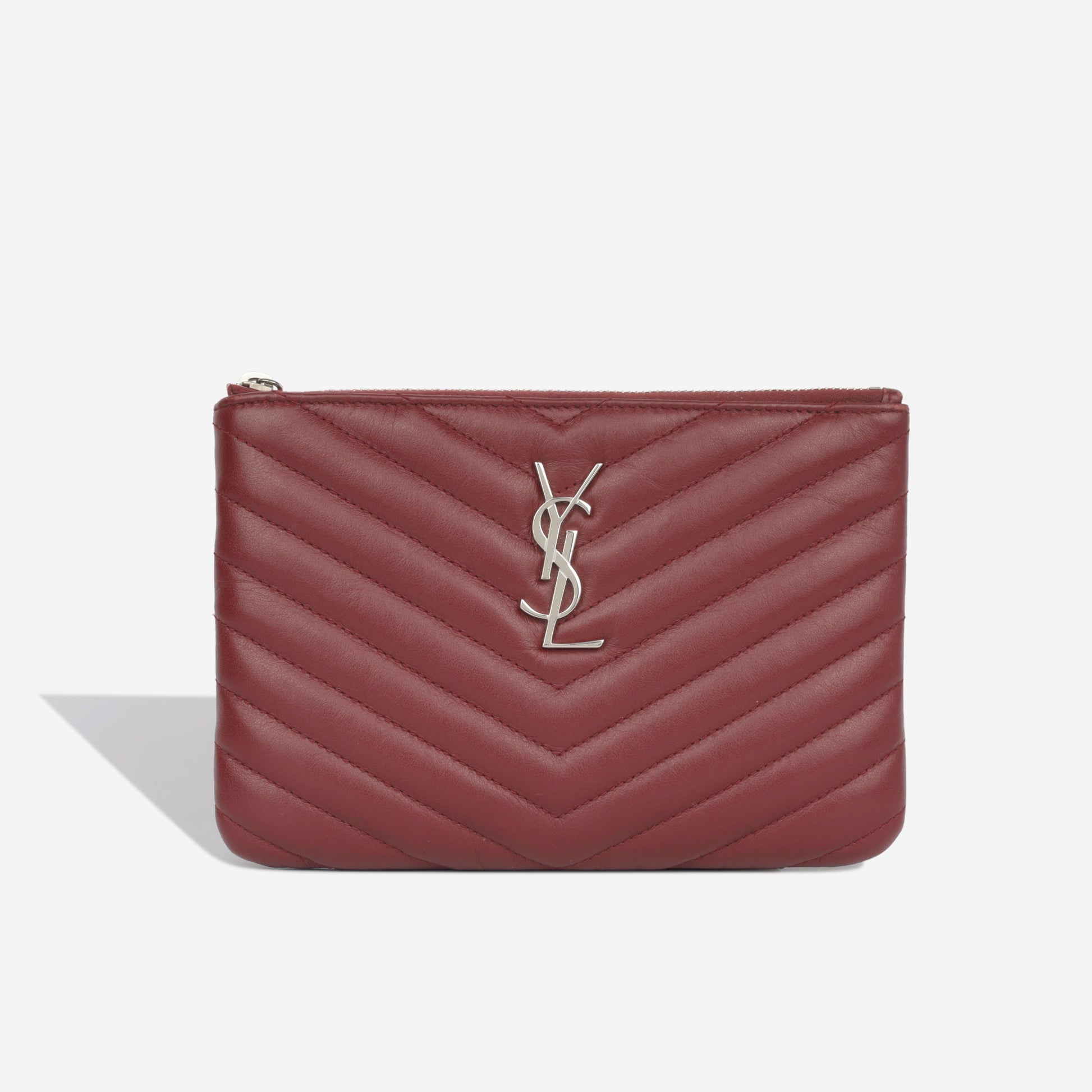 YSL Saint Laurent College Pouch Clutch Bag Calfskin Shw 1