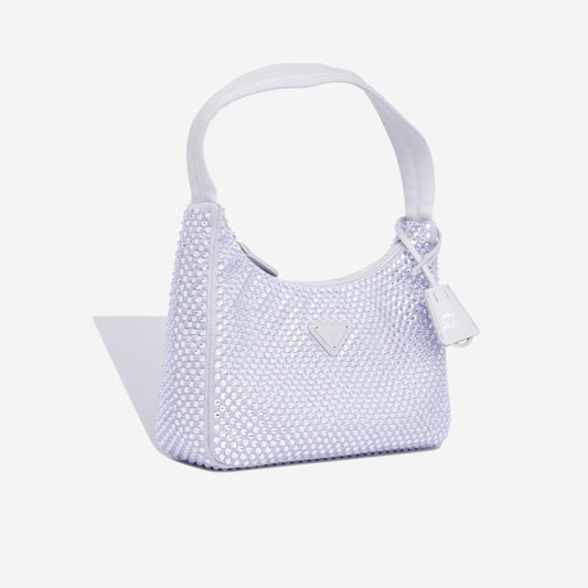 Prada Bag With Crystals Satin Mini Shoulder Bag Purple Shw Pastel