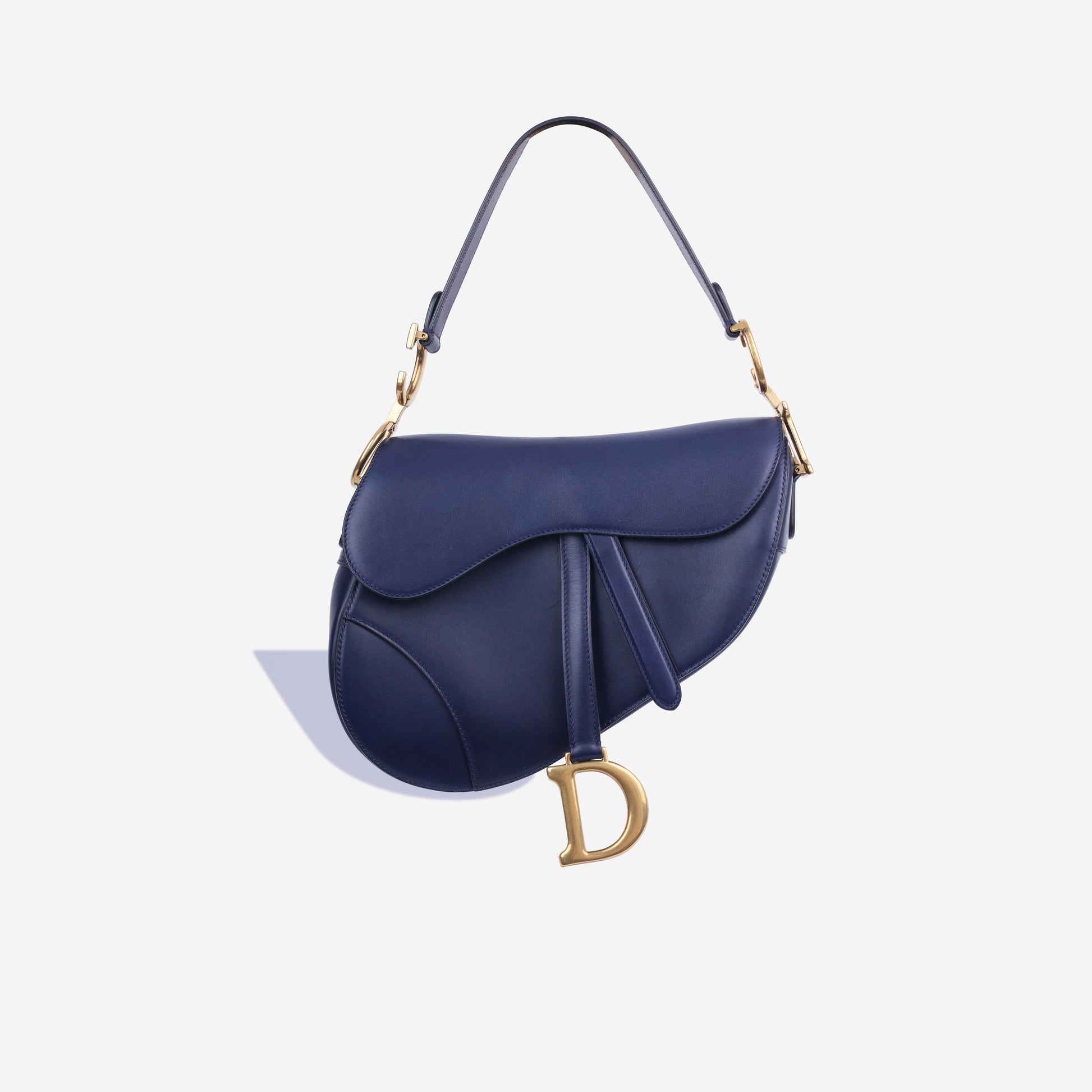 Dior Christian Saddle Bag Medium Shoulder Bag Navy Calfskin Ghw