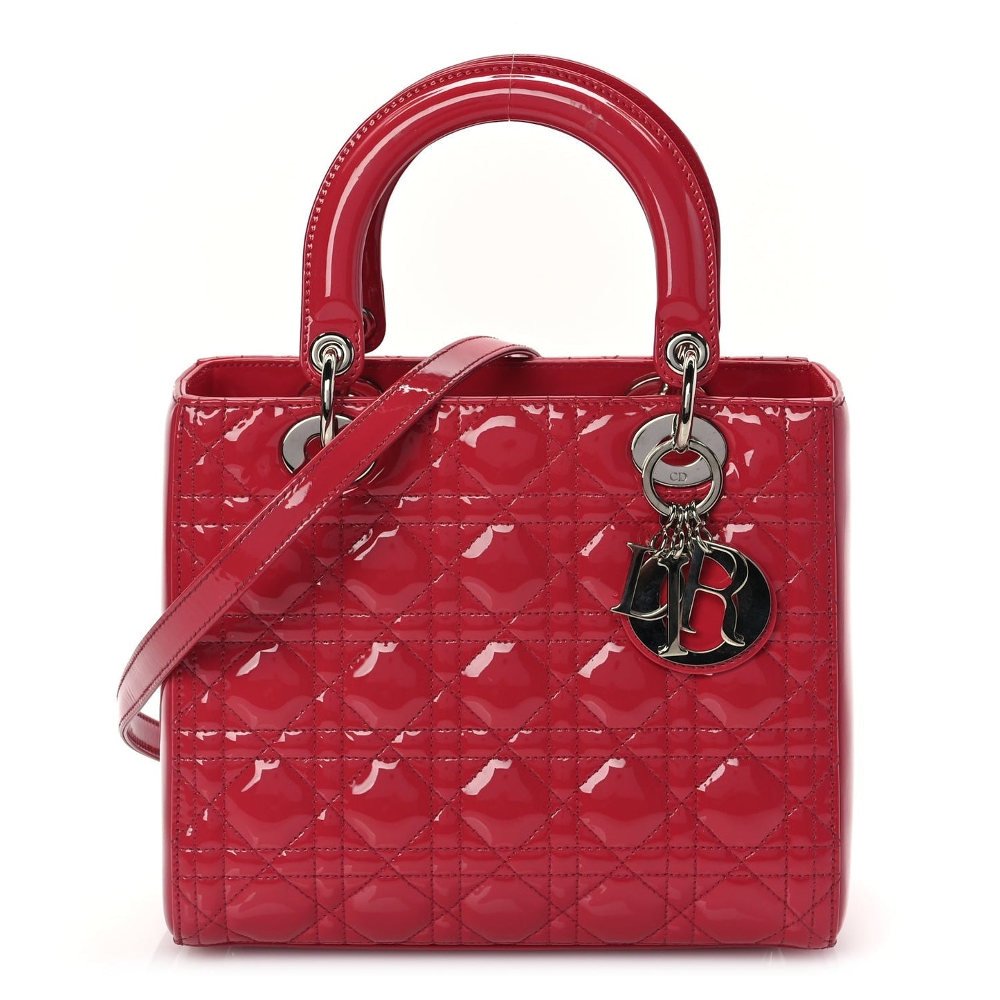 Dior Handbag Christian Cannage Lady Fuchsia Leather Patent Pink Shoulder Bag