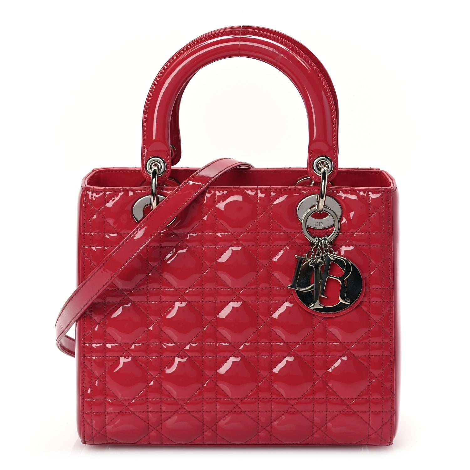 Dior Handbag Christian Cannage Lady Fuchsia Leather Patent Pink Shoulder Bag