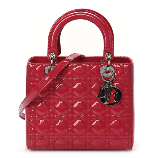 Dior Handbag Christian Cannage Lady Fuchsia Leather Patent Pink Shoulder Bag