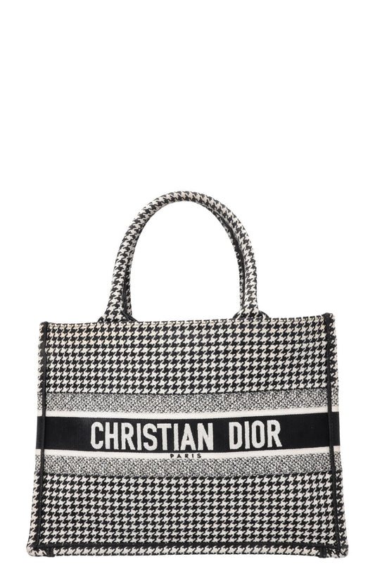Dior Tote Bag Houndstooth Book Tote Black White Medium