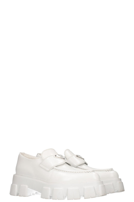 Prada Monolith Pointy Loafers White Shoes