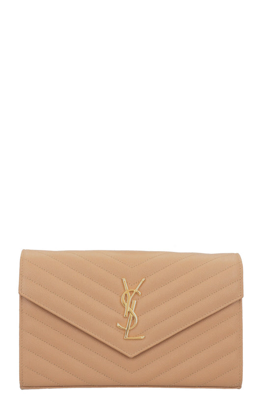 YSL Saint Laurent Crossbody Bag Classic Cassandre Wallet Leather Beige Chain