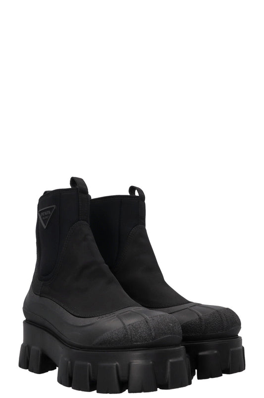 Prada Monolith Slip On Ankle Boots Nylon Black Shoes