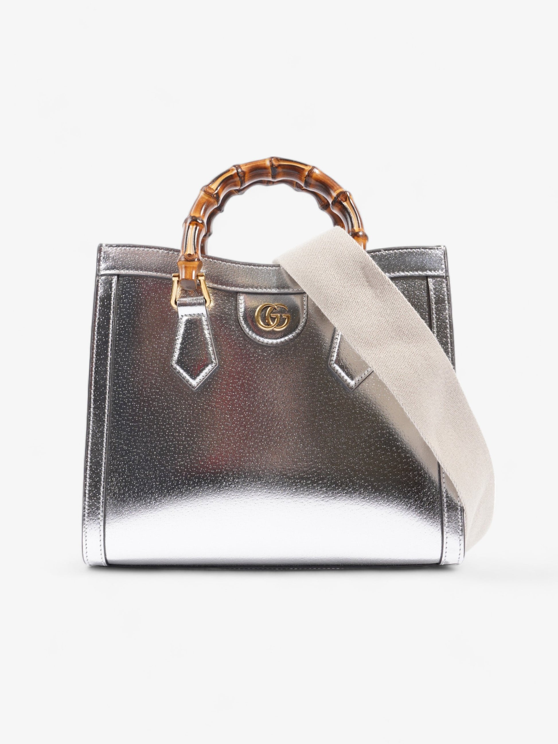 Gucci Diana Metallic Tote Bag Leather Silver