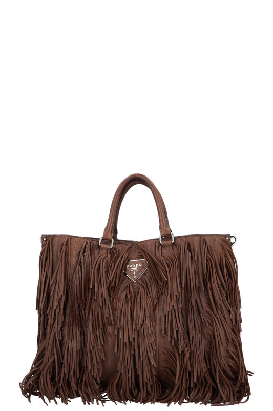 Prada Fringed Noce Tote Bag Brown