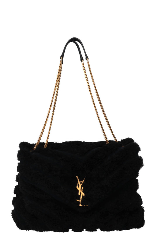 YSL Saint Laurent Crossbody Bag Shearling Loulou Black Medium