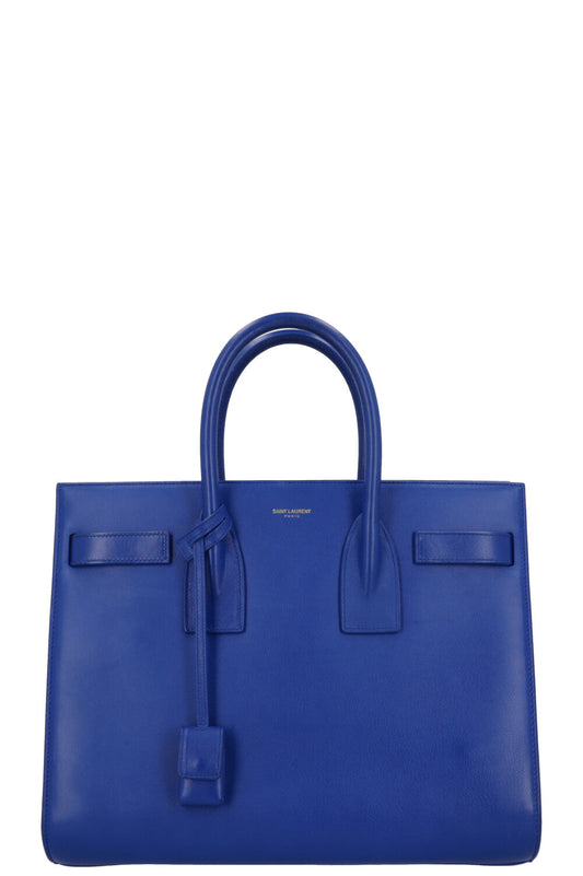 YSL Saint Laurent Tote Bag Sac De Jour Leather Blue Small
