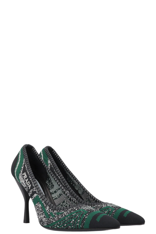 Prada Heels Knit Black Green Shoes