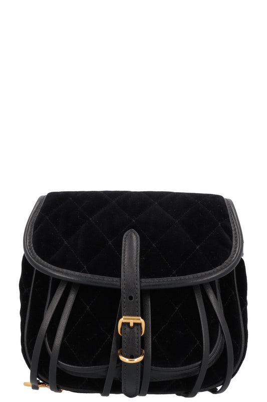 Prada Crossbody Bag Ring Belt Bag Velvet Quilted Black