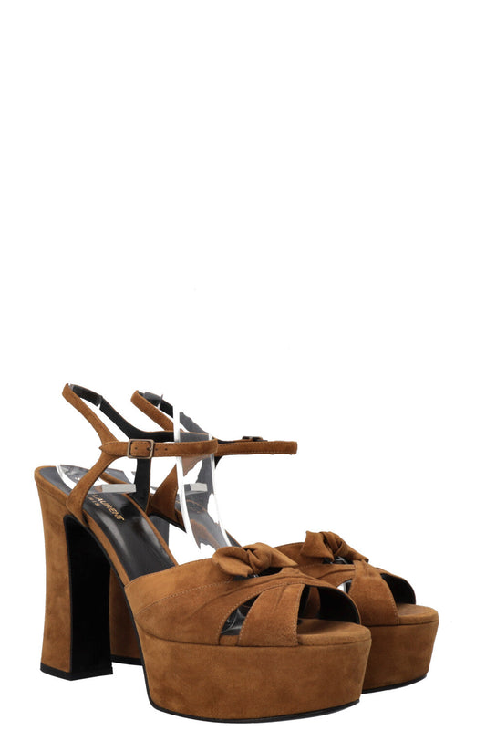 YSL Saint Laurent Jade Plateau Heels Khaki Suede Shoes