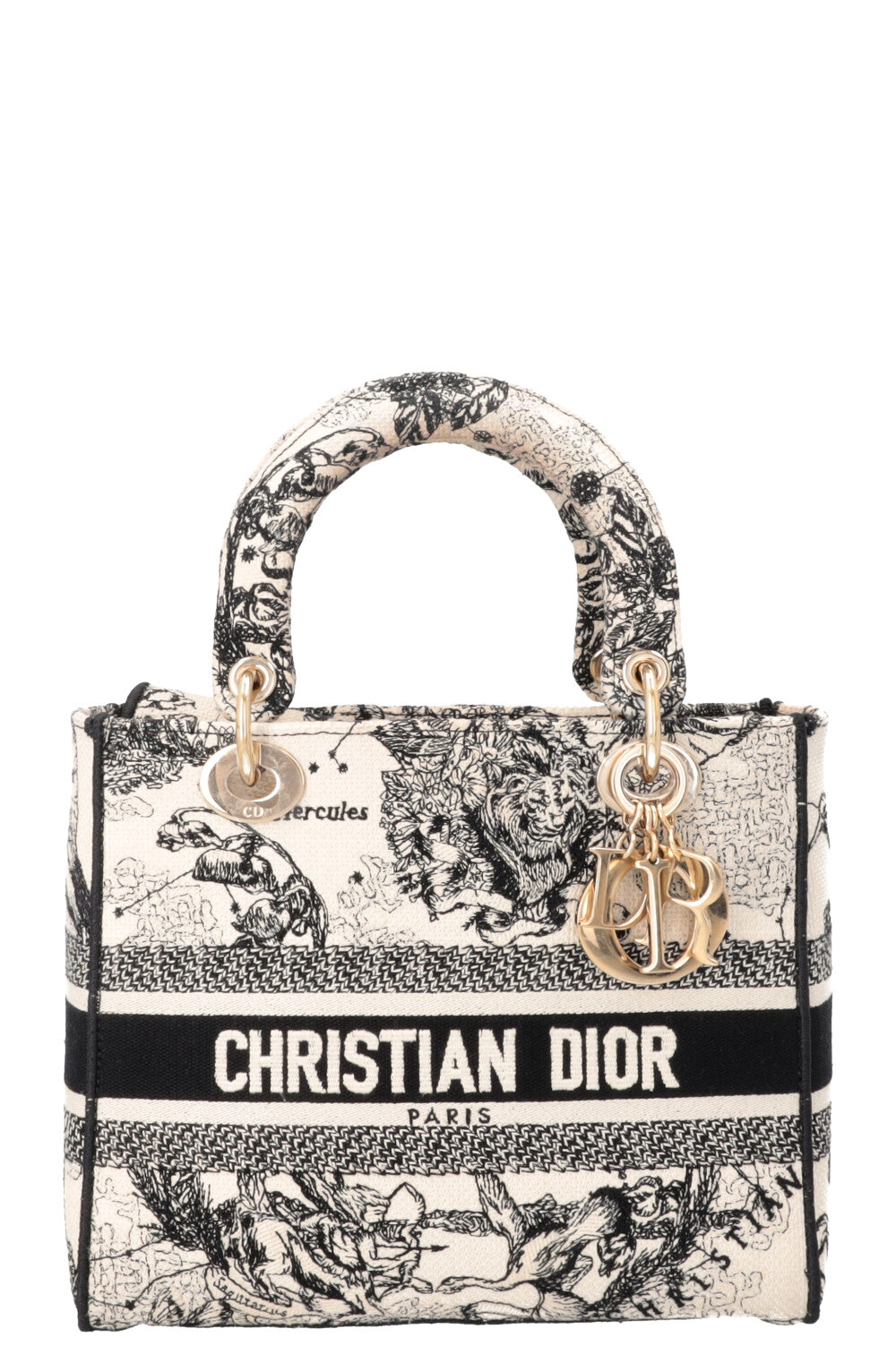 Dior Handbag Lady D-Lite Hercules Ivory Canvas Black