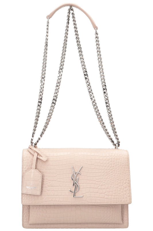YSL Saint Laurent Crossbody Bag Sunset Croc Blush Pink Embossed