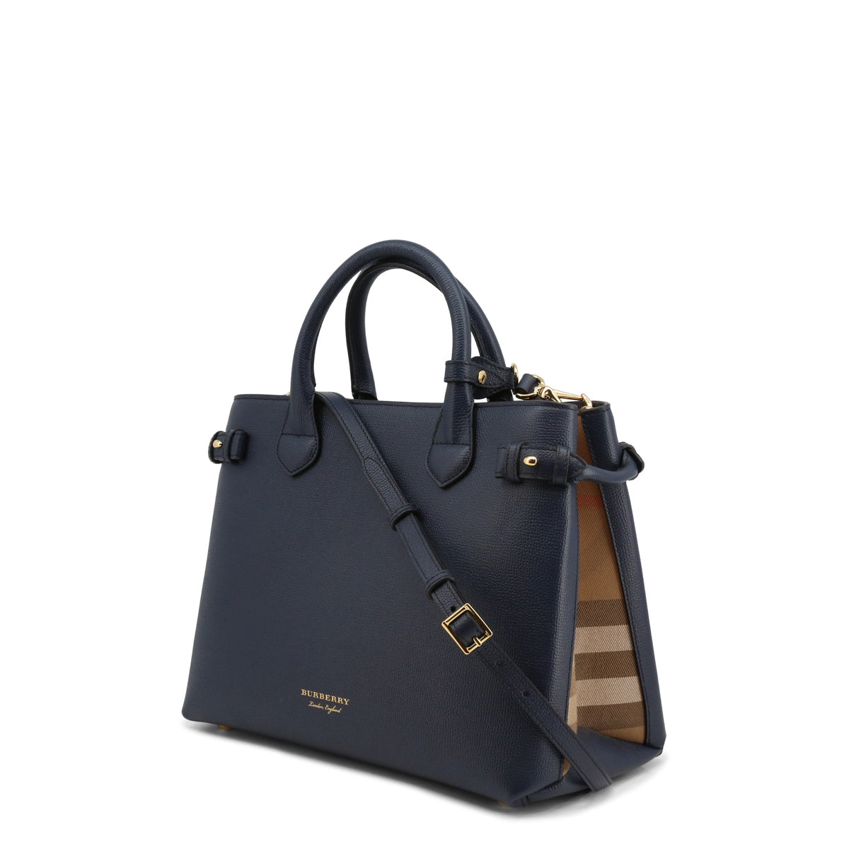 Burberry Banner Ho Check Tote Bag Leather