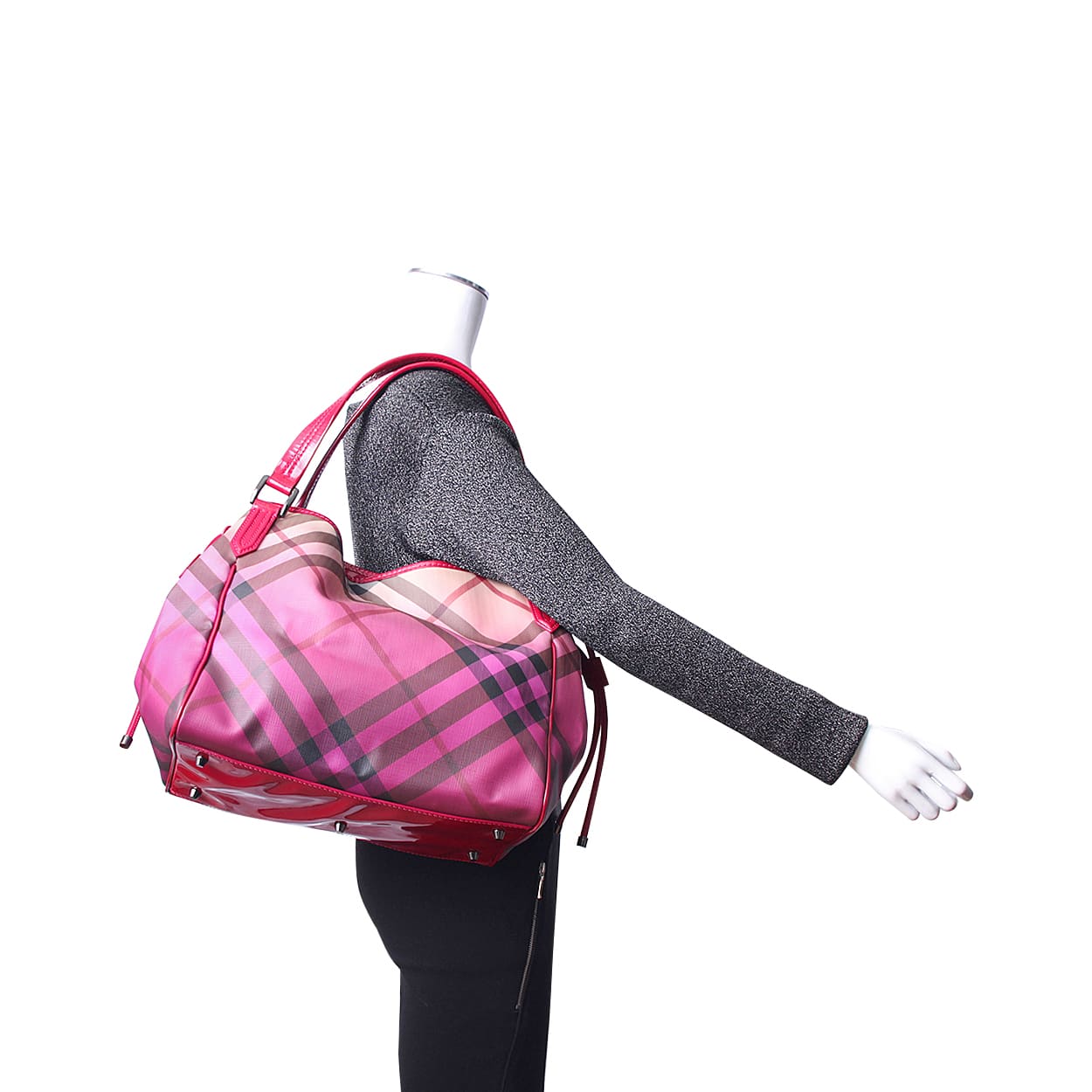 Burberry Luxury Nova Check Shoulder Bag Raspberry Canvas Patent