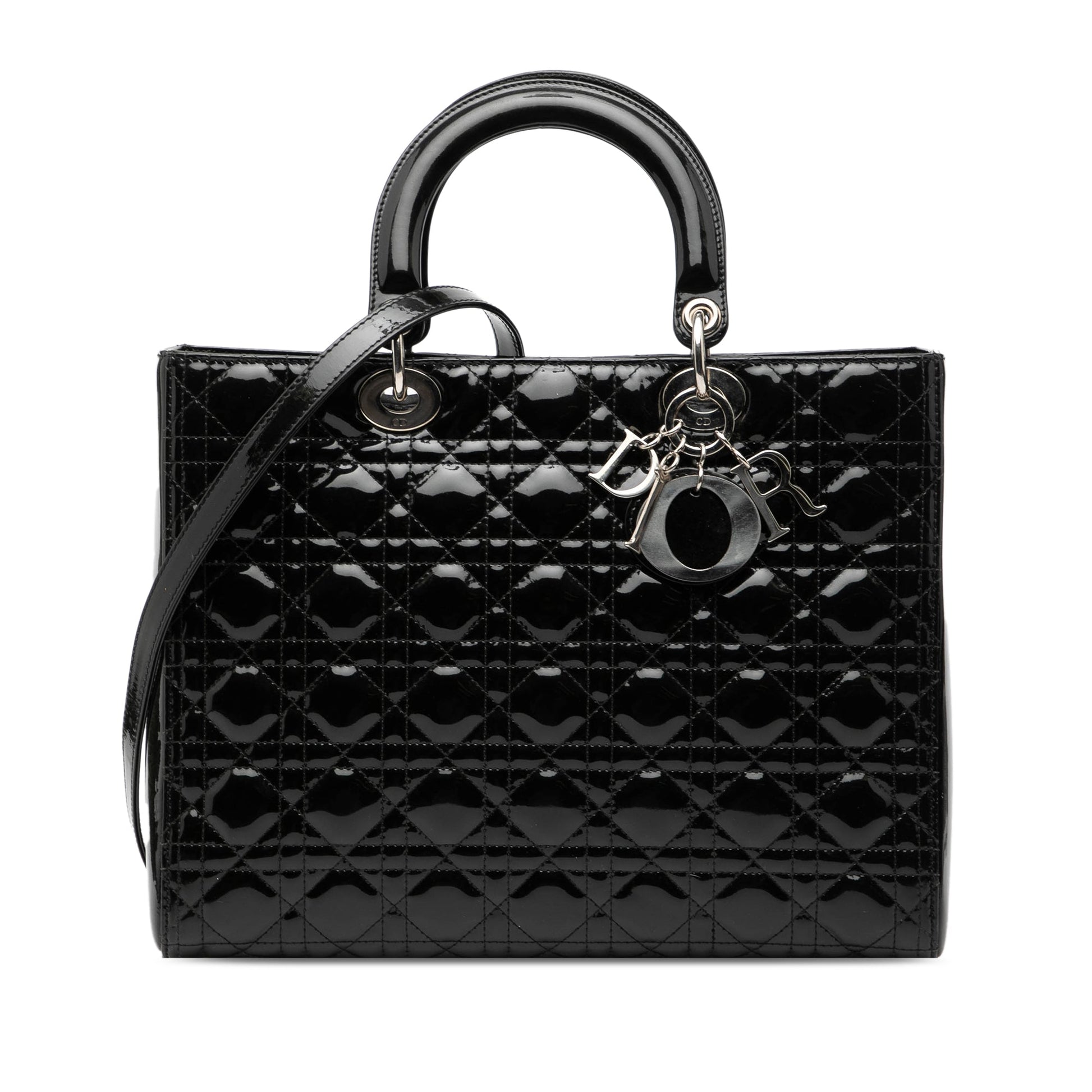 Dior Handbag Cannage Lady Satchel 5 Patent Black Large Satchel Bag