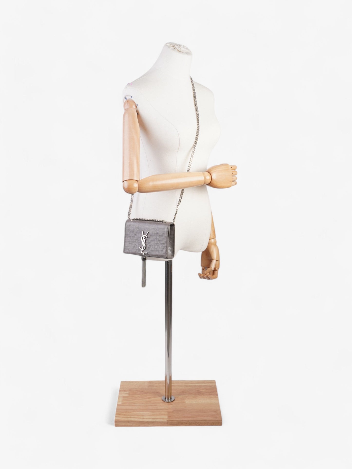 YSL Saint Laurent Kate Tassel Grey Crossbody Bag Leather Gray Small
