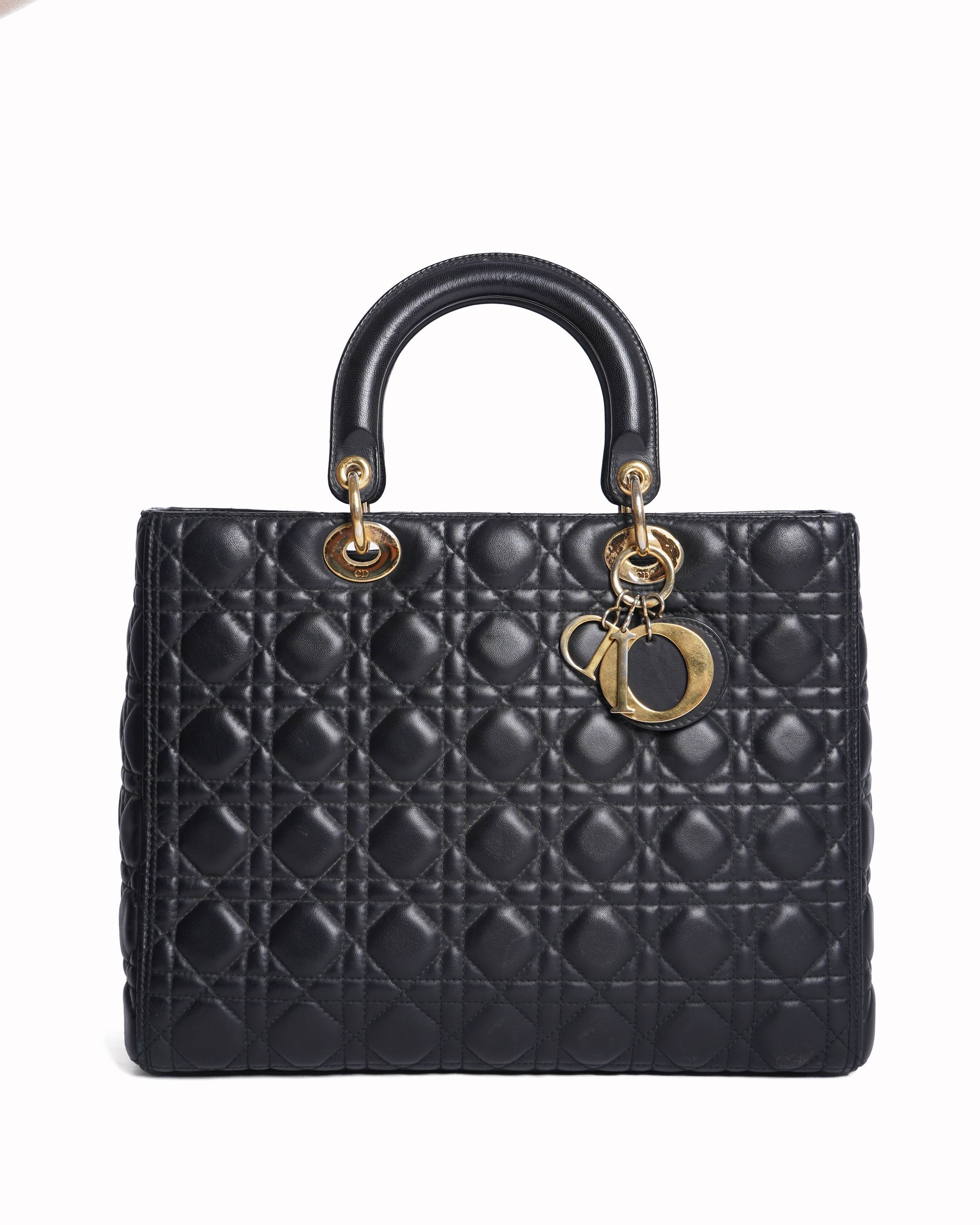 Dior Handbag Christian lady in cannage Black Large Top Handle