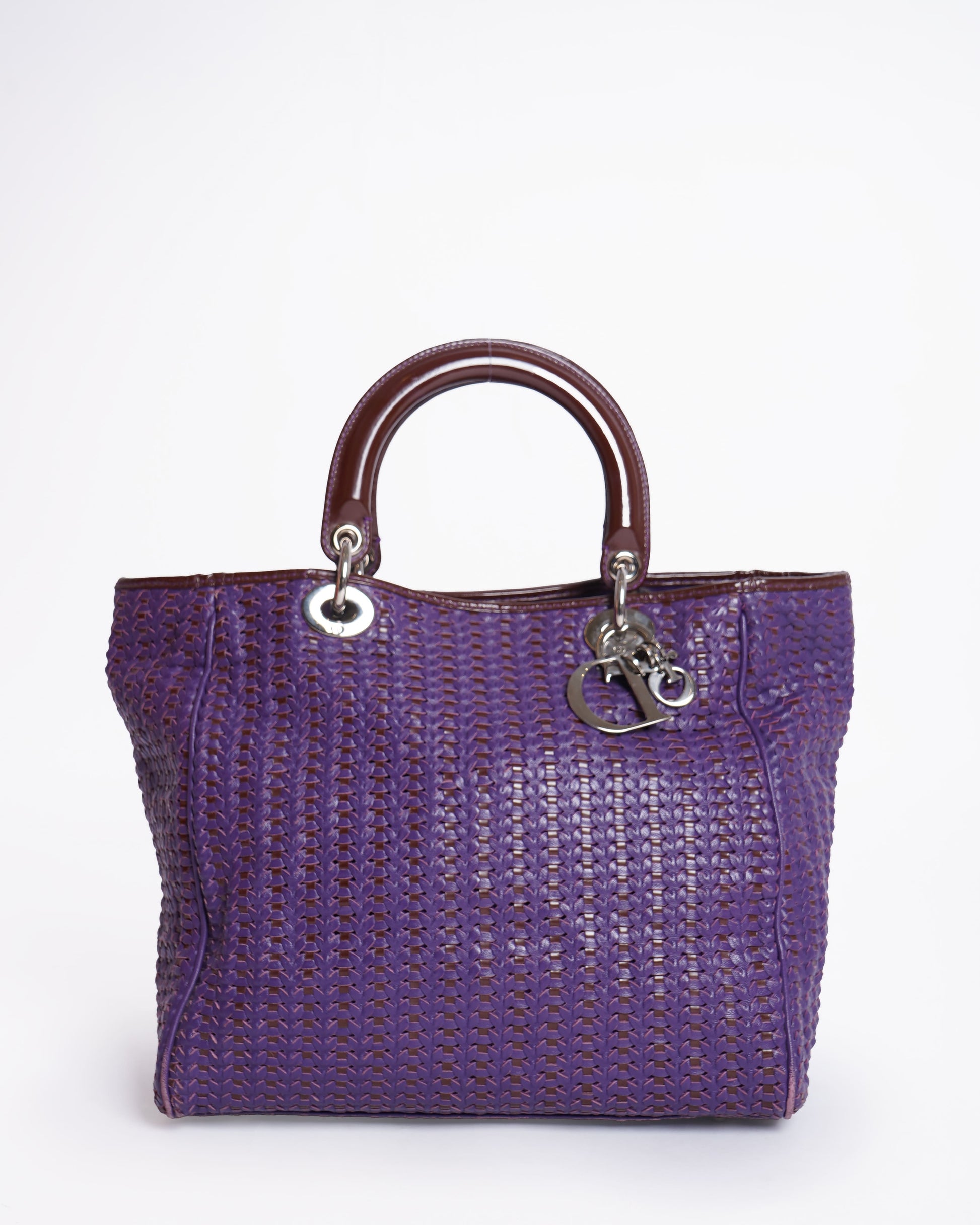 Dior Handbag Christian Soft Tote Leather Purple Woven Tote Bag
