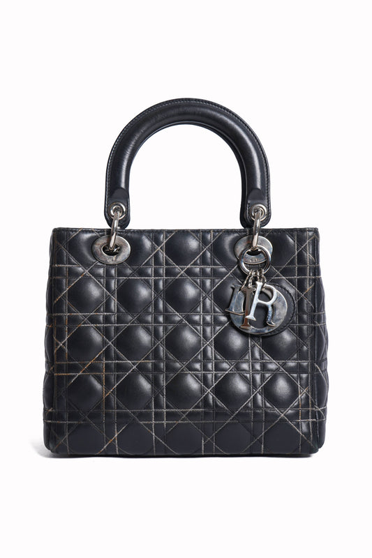 Dior Handbag Christian limited edition lady in with Contrast Lambskin Black Medium Shoulder Bag