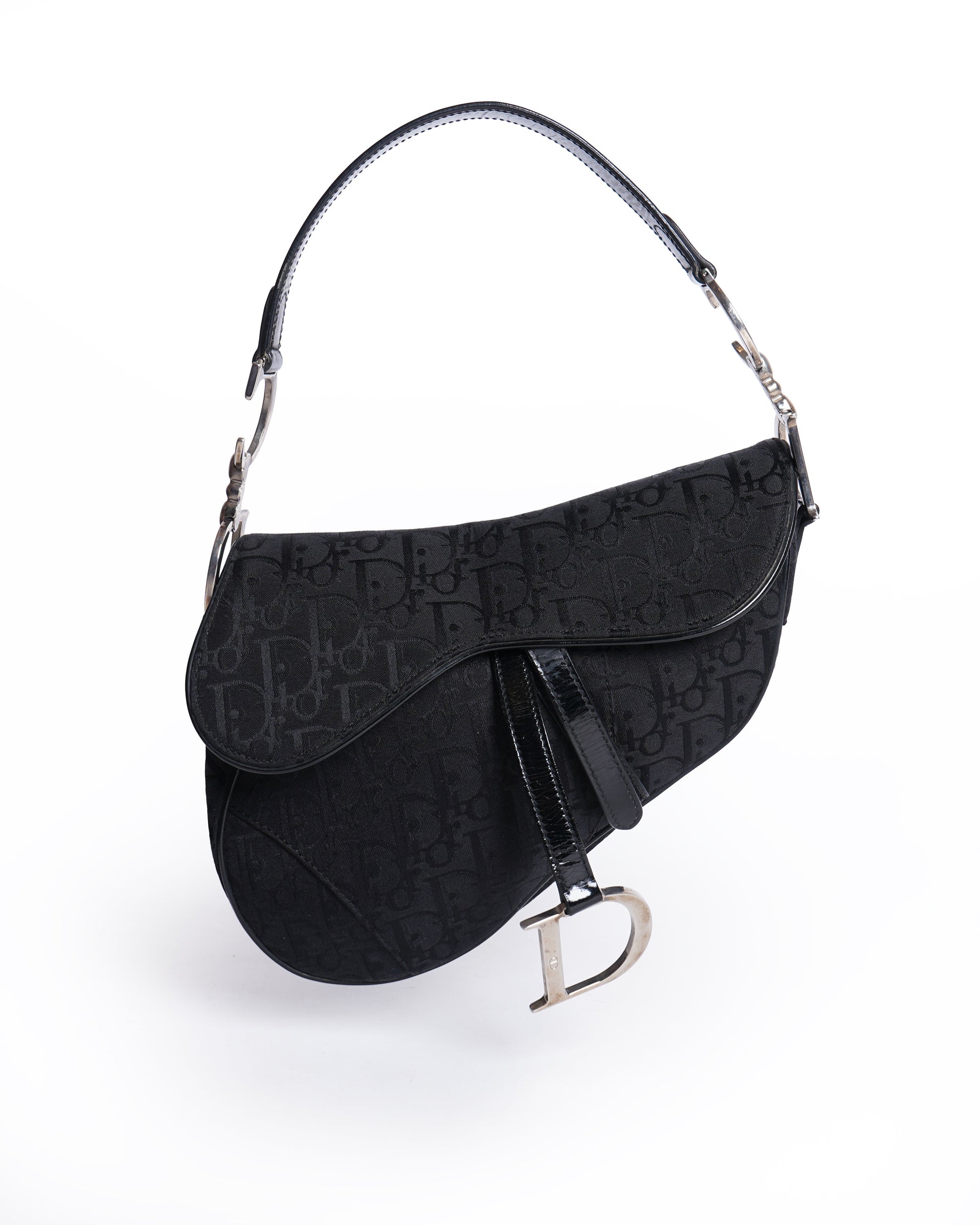 Dior Handbag Christian saddle bag in signature Canvas Black Logo Shoulder Bag