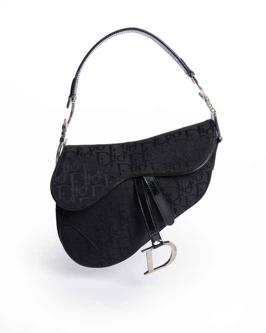 Dior Handbag Christian saddle bag in signature Canvas Black Logo Shoulder Bag