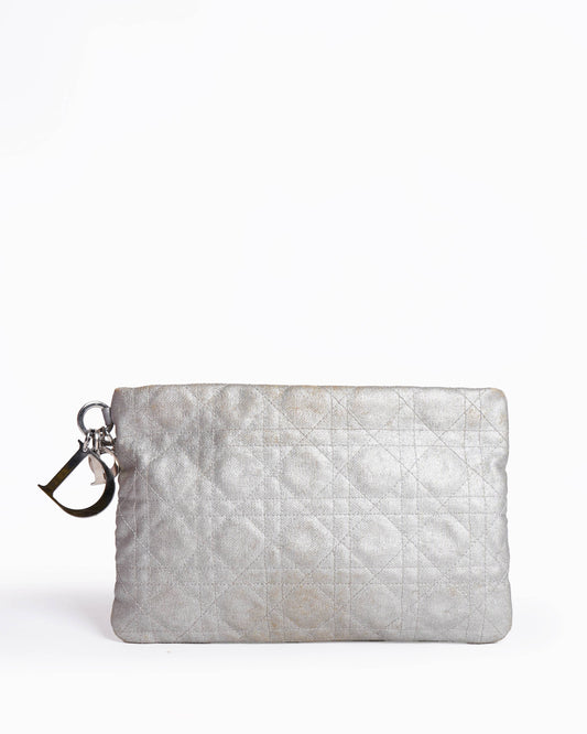 Dior Handbag Christian Cannage Coated Panarea Clutch Canvas Silver Clutch Bag