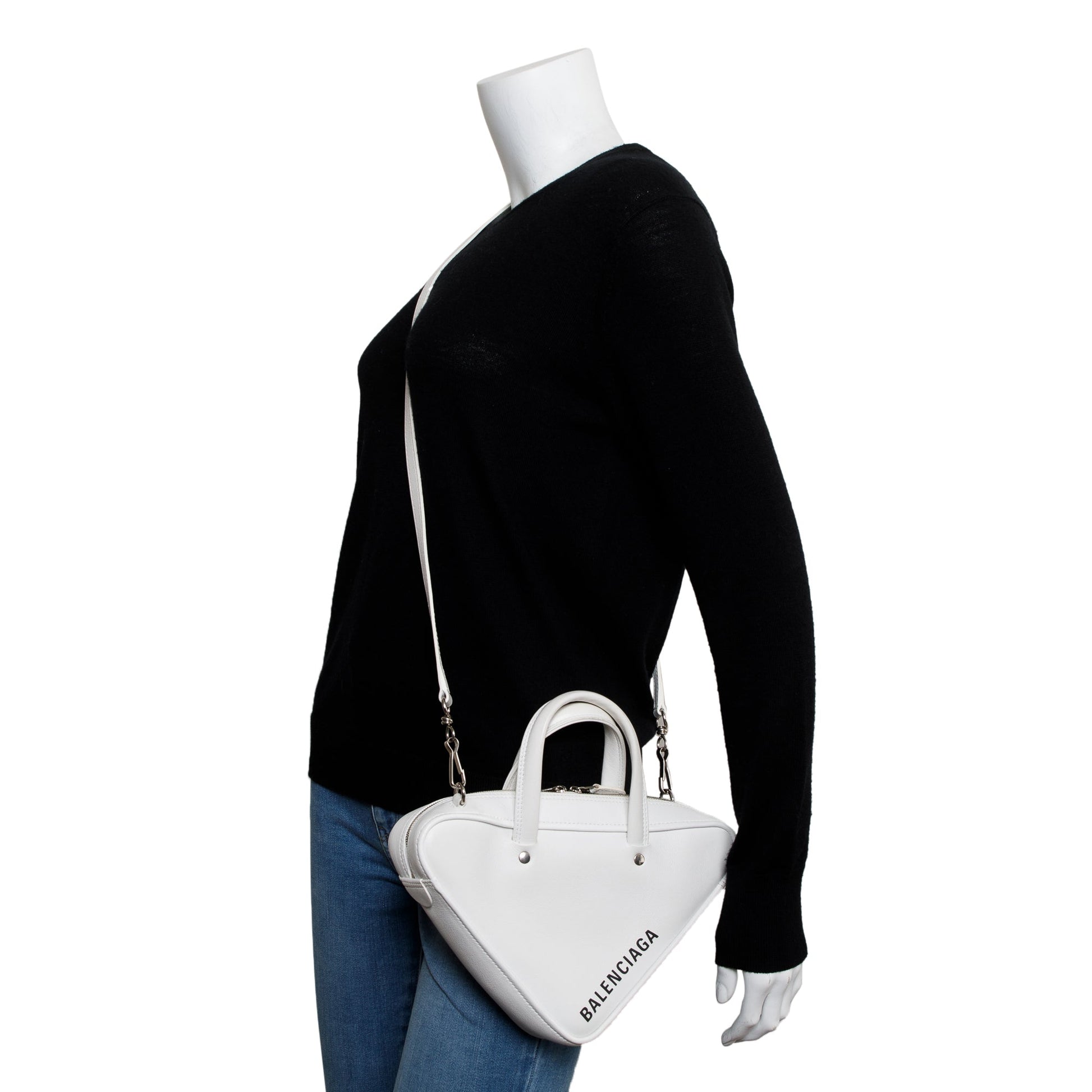 Balenciaga Calfskin Triangle Duffle Bag Leather White Travel Bag