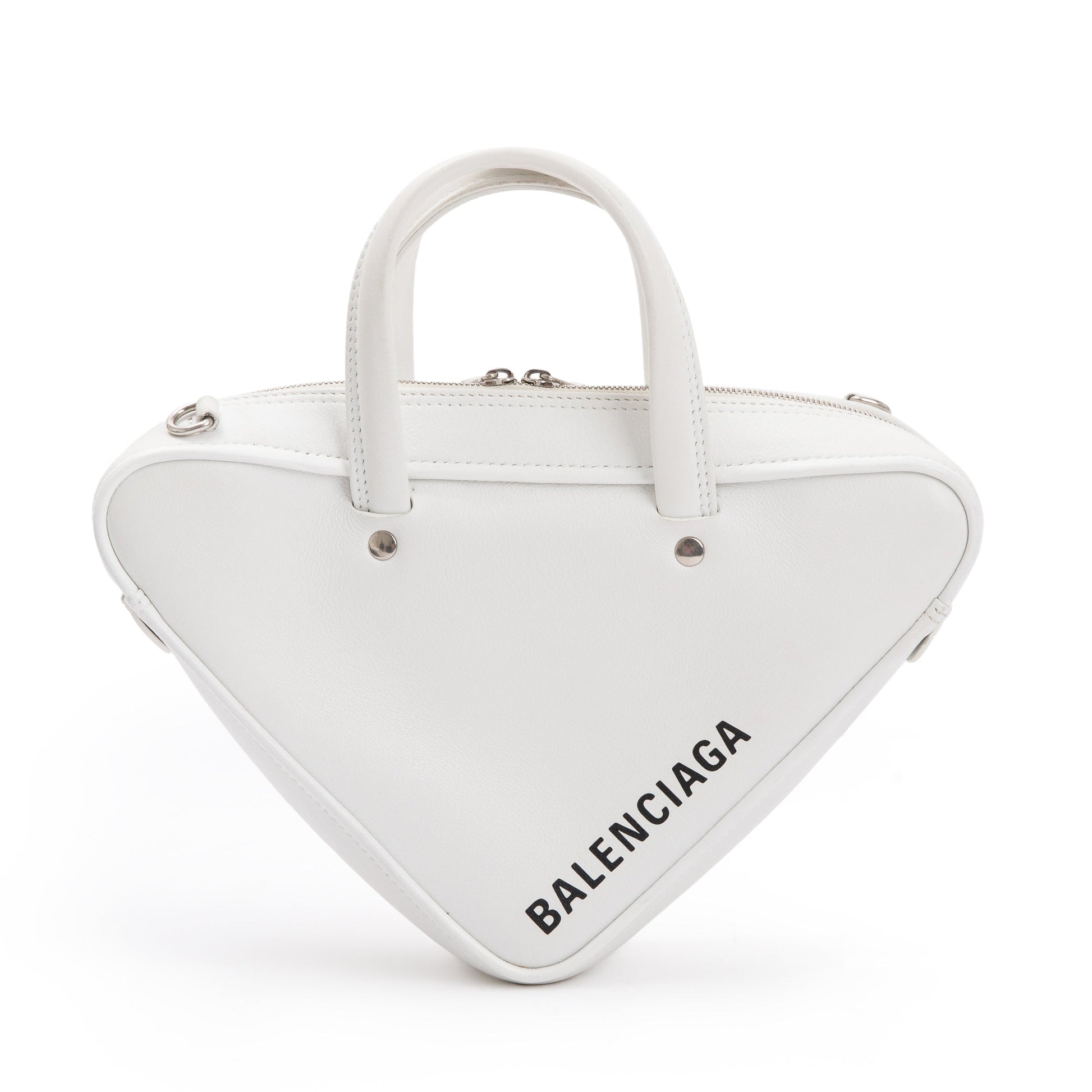 Balenciaga Calfskin Triangle Duffle Bag Leather White Travel Bag