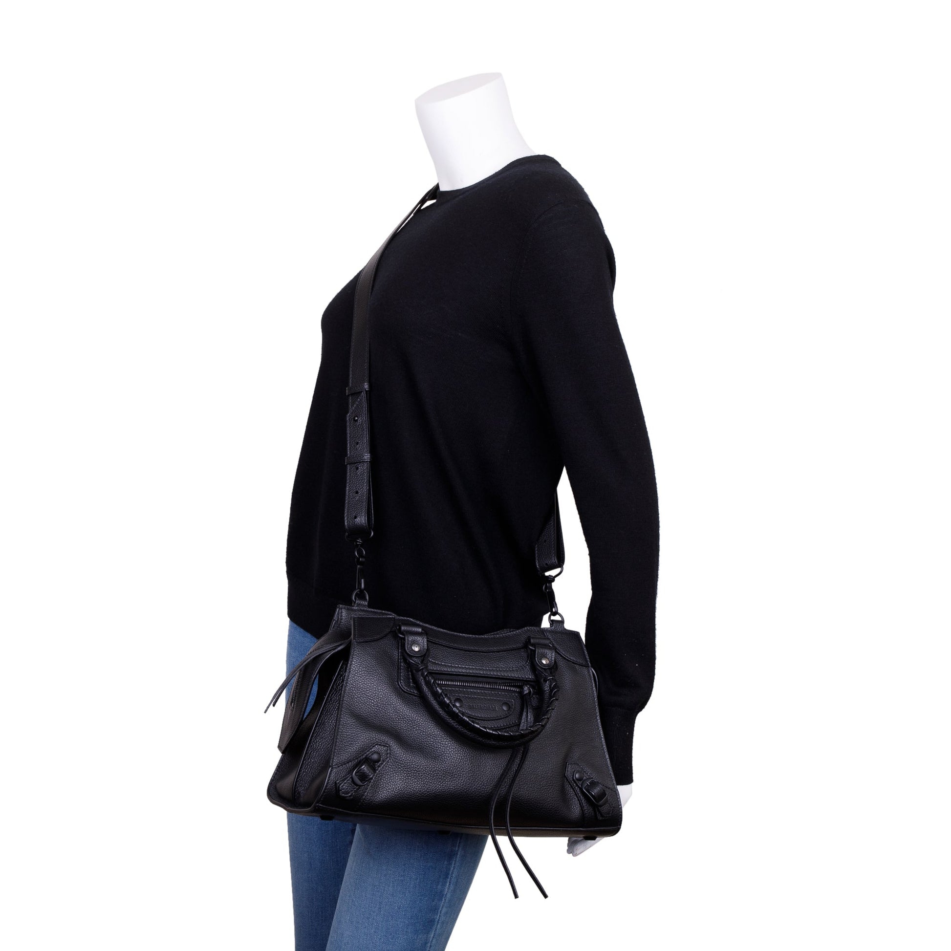 Balenciaga Calfskin Neo Classic Top Handle Bag Leather Black Travel Bag Receipt 44917
