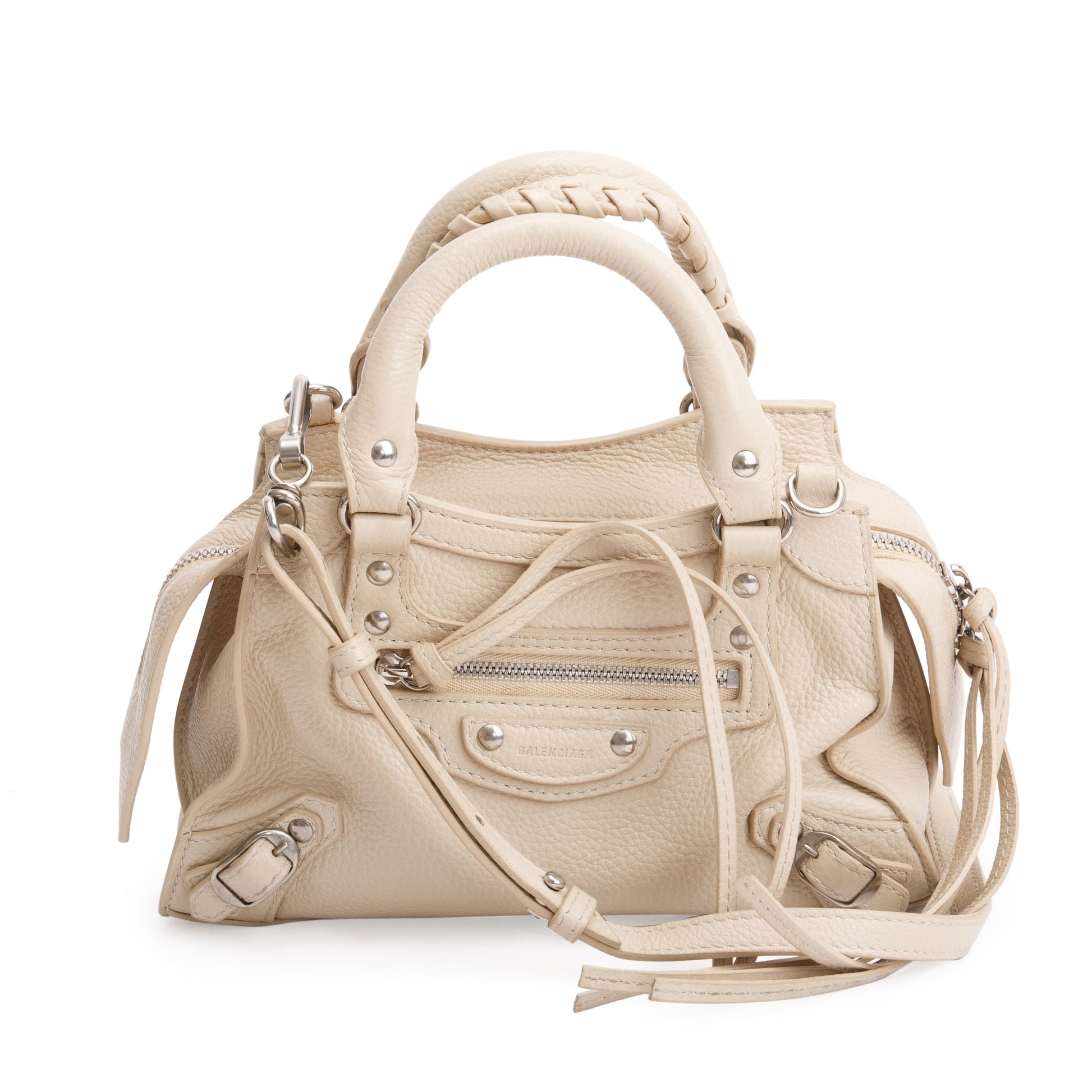 Balenciaga Calfskin Neo Classic Top Handle Bag Leather Beige Travel Bag