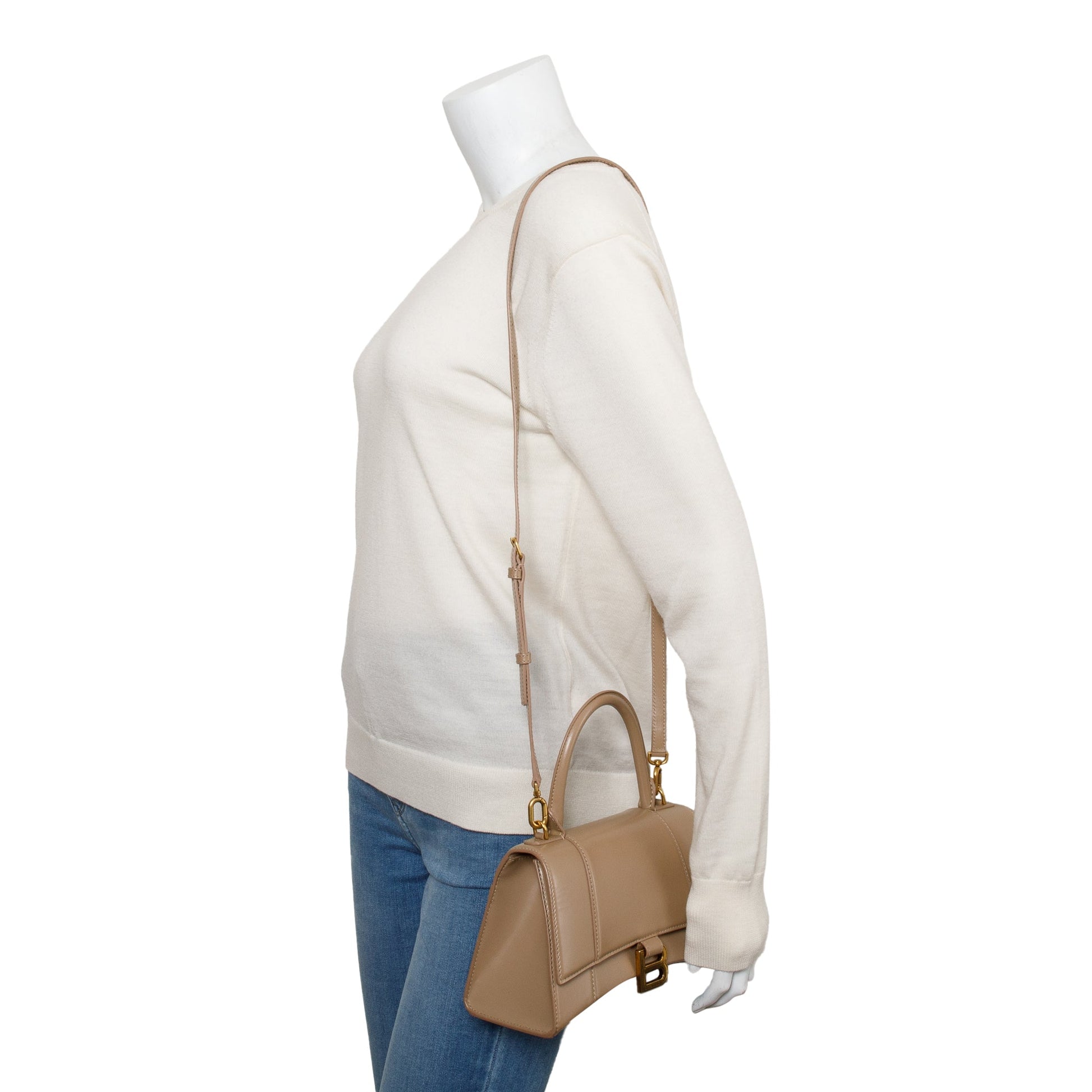 Balenciaga Hourglass Top Handle Bag Leather Beige Travel Bag