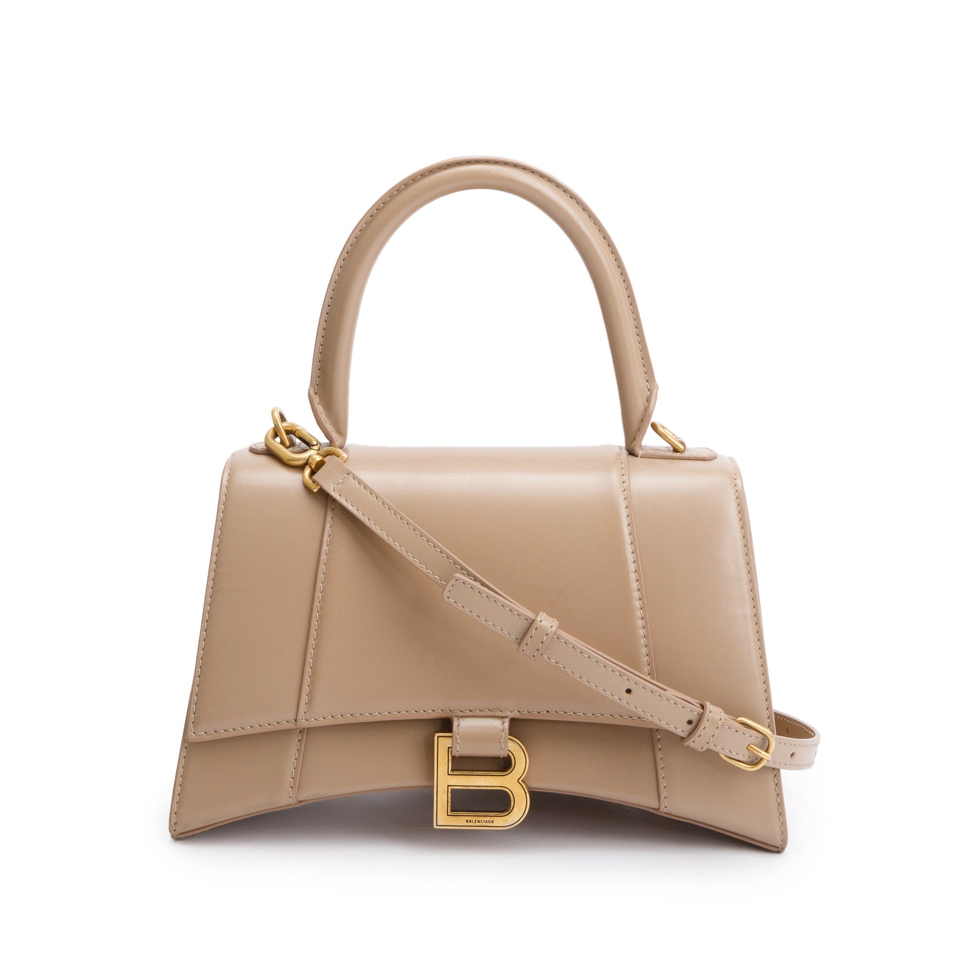 Balenciaga Hourglass Top Handle Bag Leather Beige Travel Bag