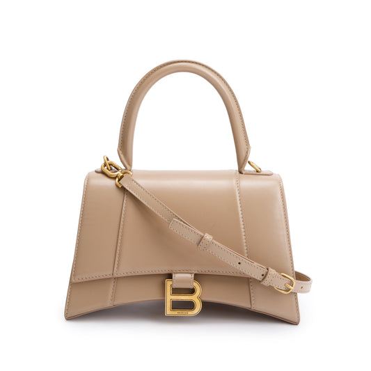 Balenciaga Hourglass Top Handle Bag Leather Beige Travel Bag