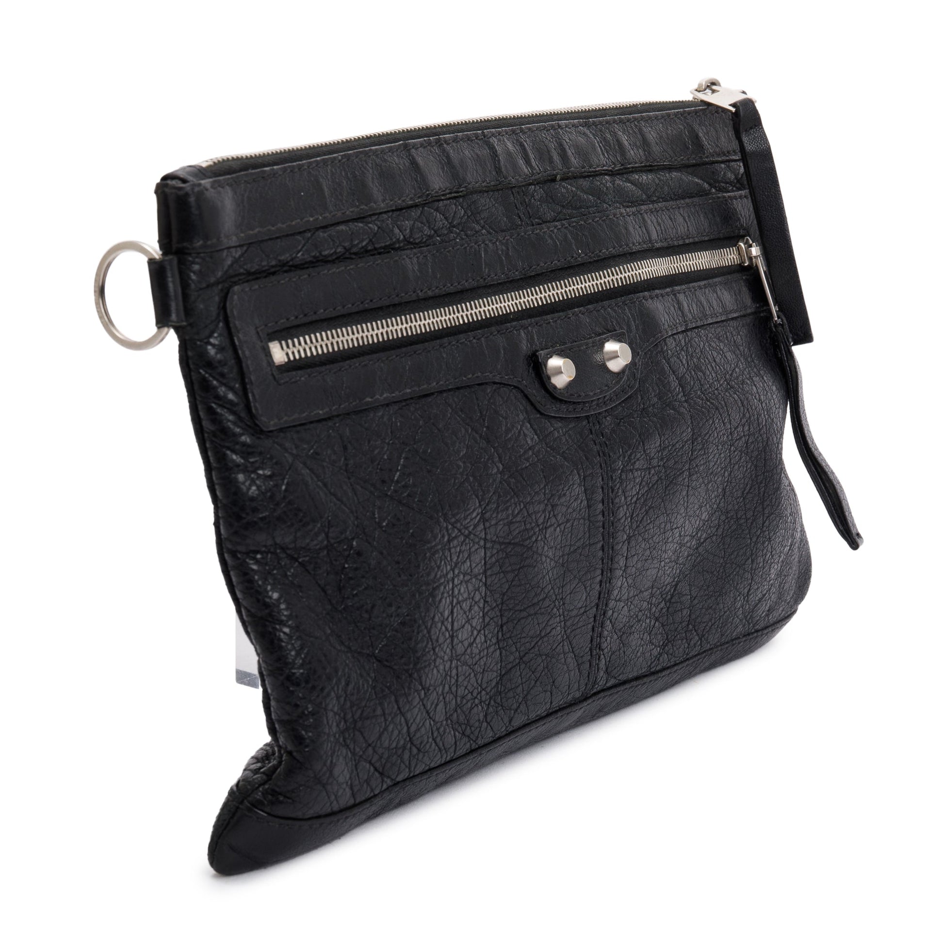 Balenciaga Agneau Arena Motocross Classic Clip Pouch Travel Leather Black Travel Bag