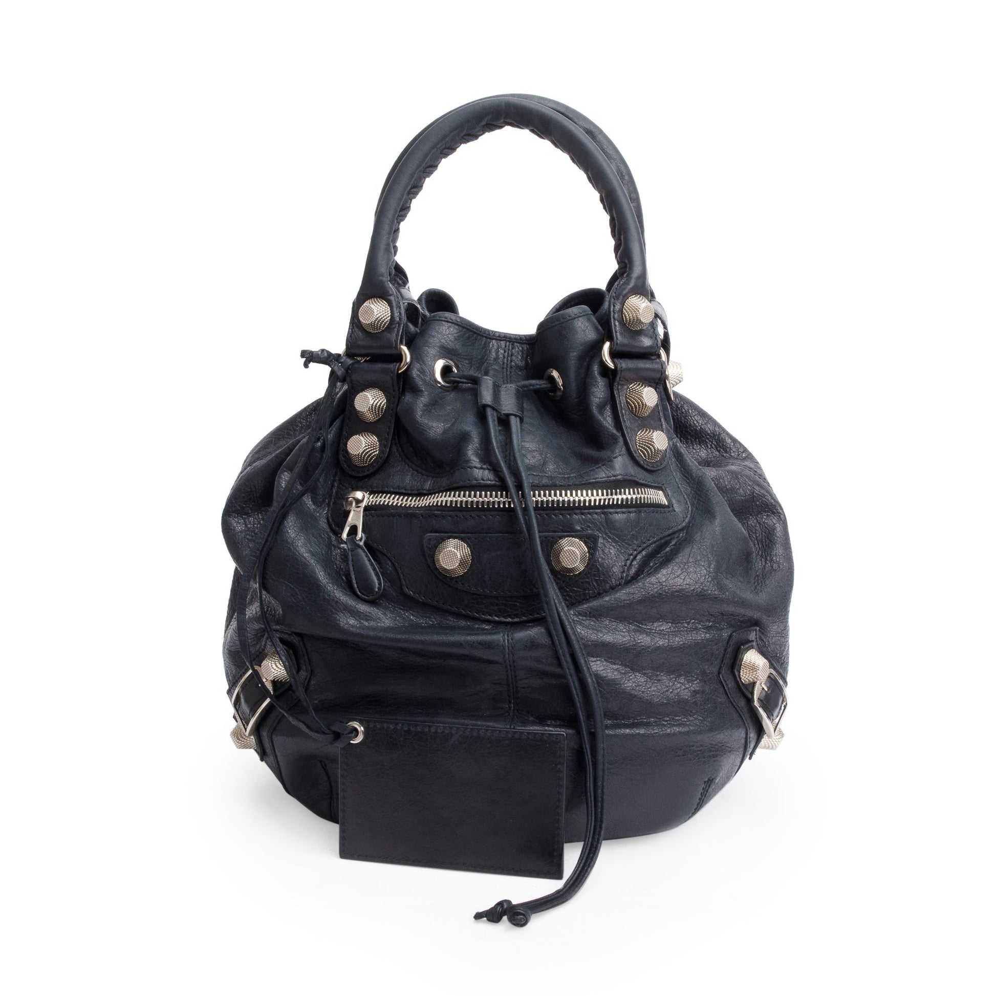 Balenciaga Agneau Motocross Giant Pom Pom Bag Leather Black Travel Bag