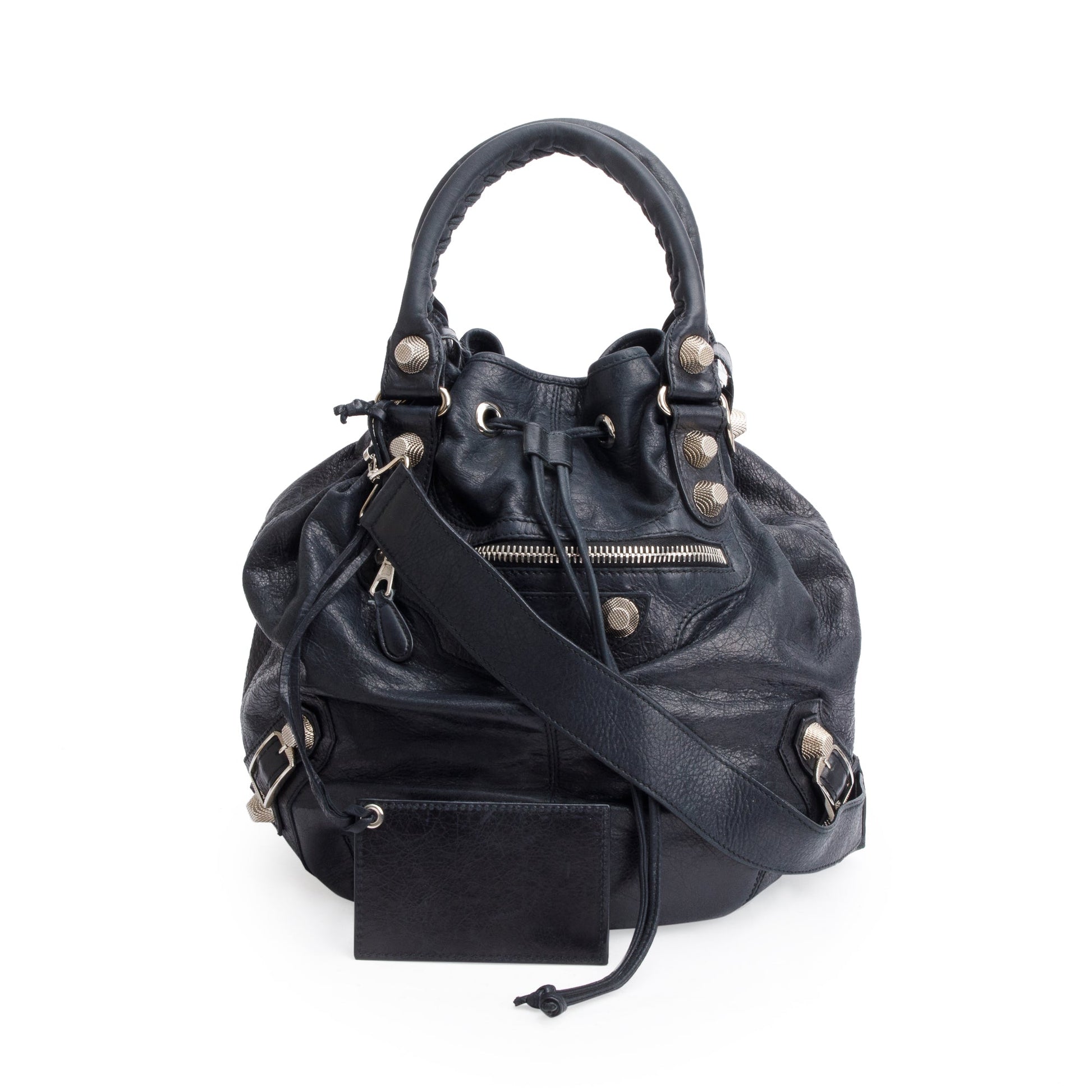 Balenciaga Agneau Motocross Giant Pom Pom Bag Leather Black Travel Bag