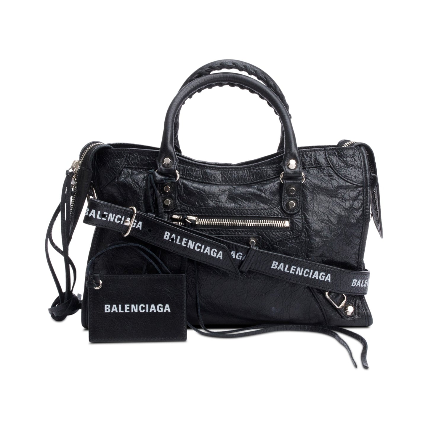 Balenciaga Agneau Logo Strap Motocross Classic City Bag Leather Black Travel Bag