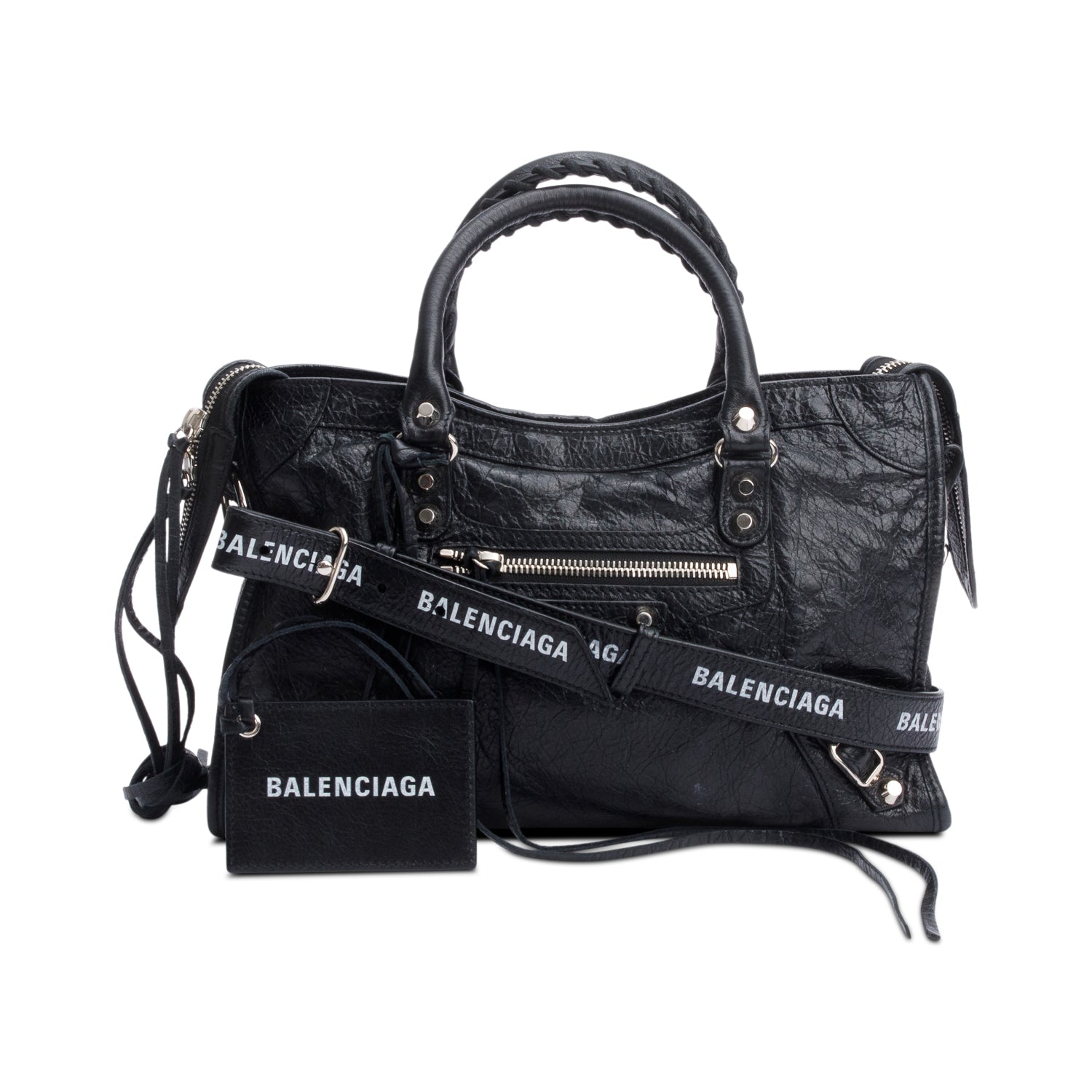 Balenciaga Agneau Logo Strap Motocross Classic City Bag Leather Black Travel Bag