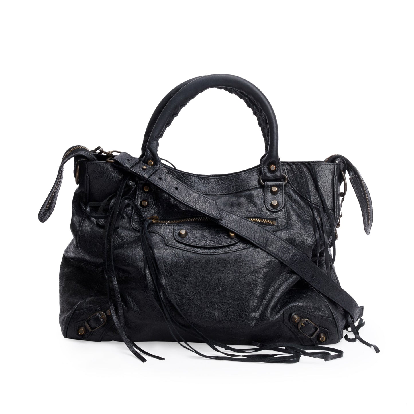 Balenciaga Agneu Motocross Classic City Velo Bag Leather Black Travel Bag