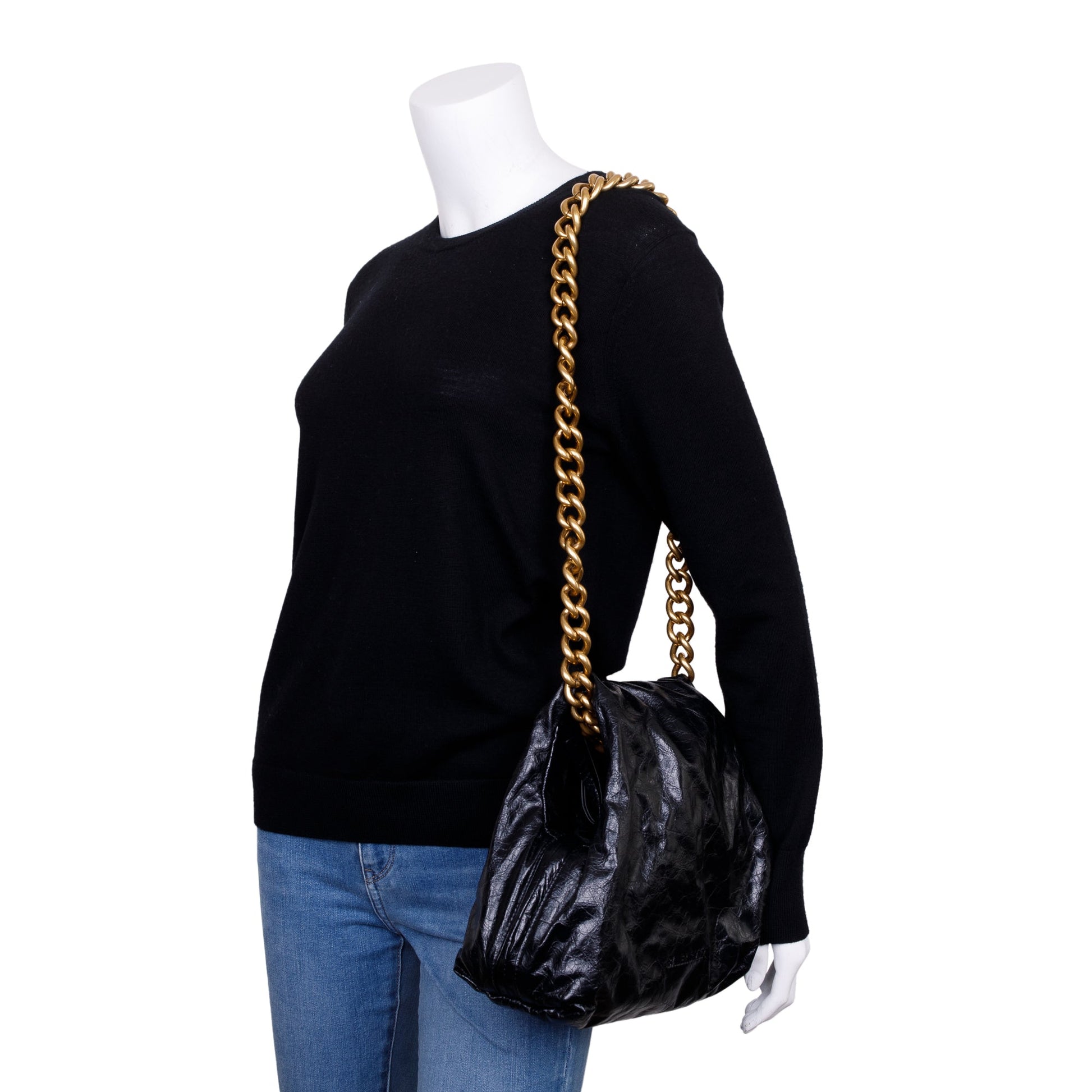 Balenciaga Arena Calf Puffer Shoulder Bag Leather Black