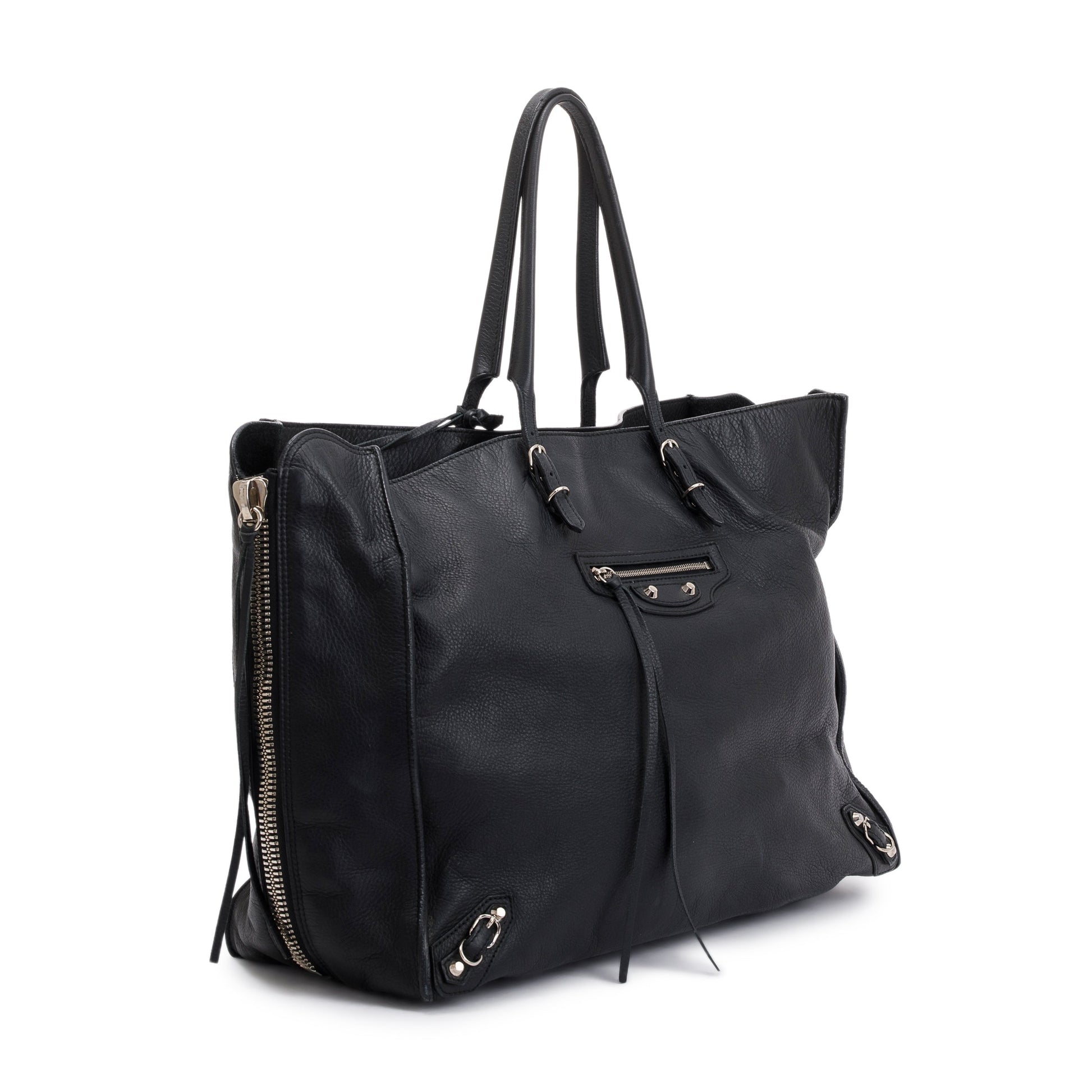 Balenciaga Calfskin Papier Zip Around Tote Leather Black Tote Bag