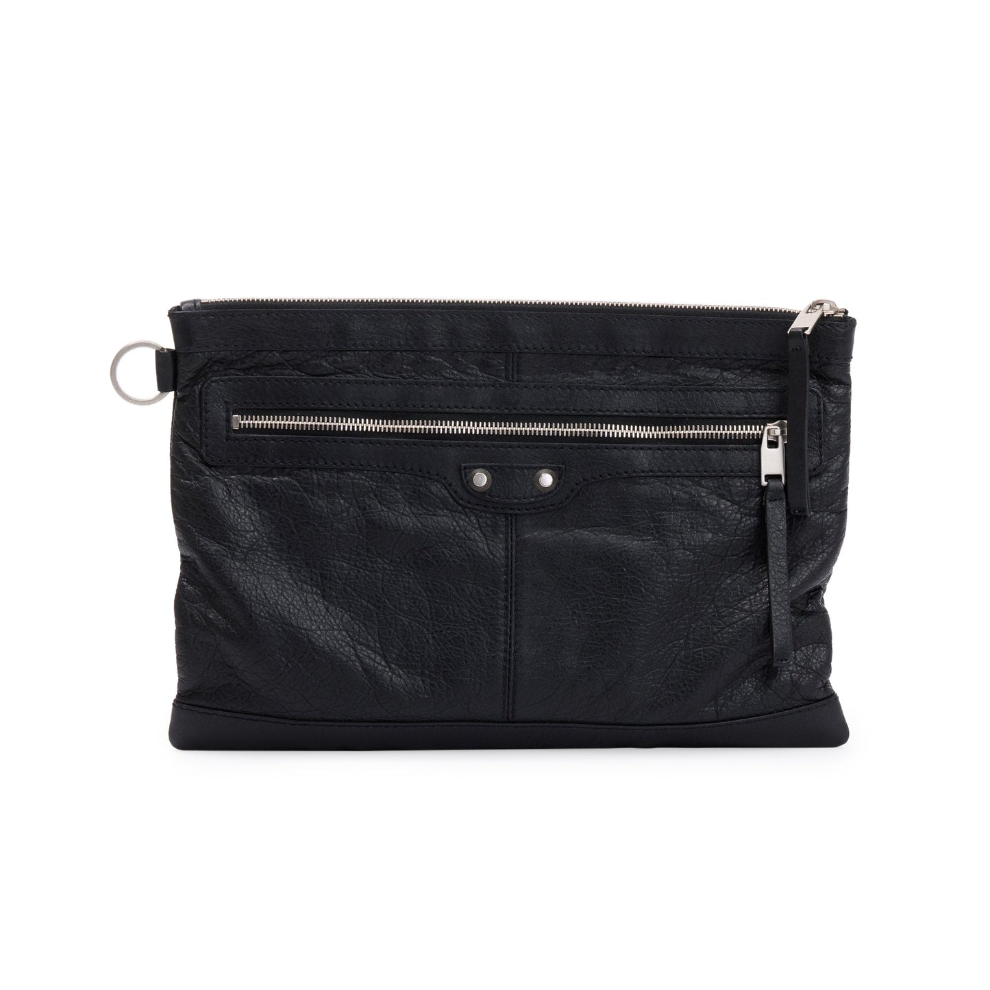 Balenciaga Calfskin Motocross Classic Clip Pouch Travel Bag Black